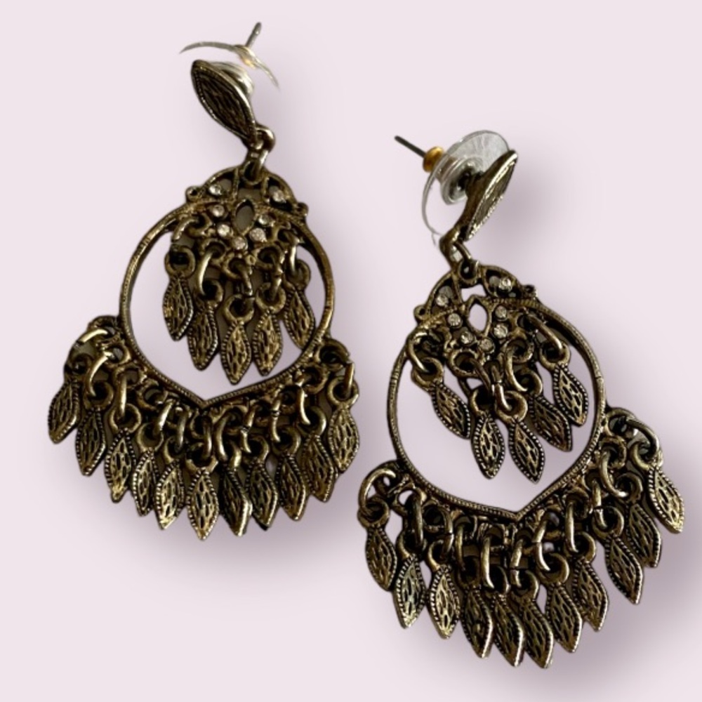 Vintage Antique Gold Rhinestone Chandelier Dangle Earrings